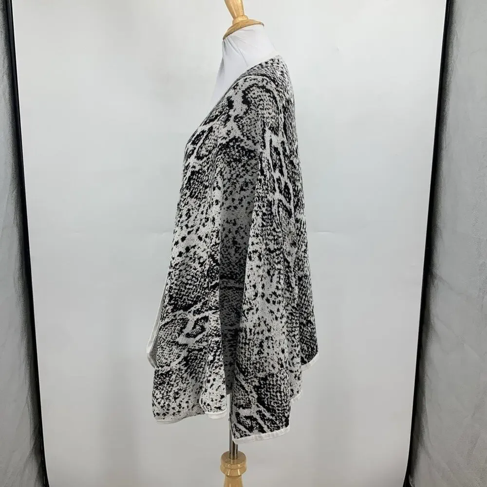 Cabi Wrap Womens OS One Size Black White Serpent Cotton Open Knit Poncho Sweater